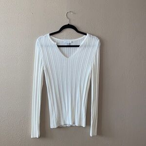 Topshop Split Neck Ribbed Top in Ivory